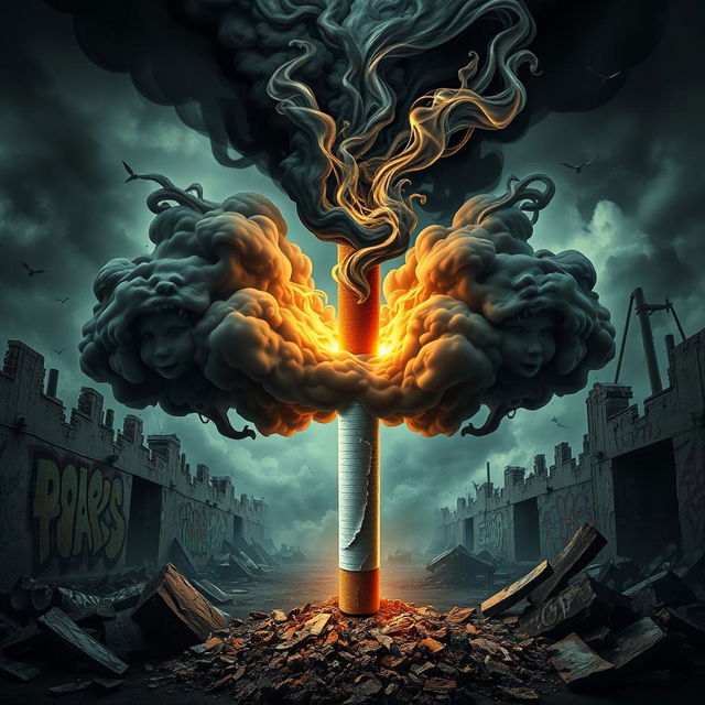 A visually striking and metaphorical image representing a cigarette that symbolizes destruction for teenagers