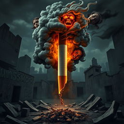 A visually striking and metaphorical image representing a cigarette that symbolizes destruction for teenagers