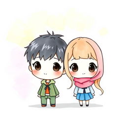 A cute, simple, and inexperienced drawing inspired by the provided photo, featuring chibi style characters