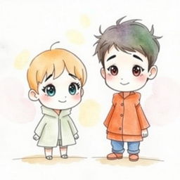 A cute, simple, and inexperienced drawing inspired by the provided photo, featuring chibi style characters