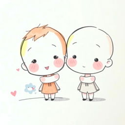 A cute, simple, and inexperienced drawing inspired by the provided photo, featuring chibi style characters