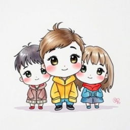 A cute, simple, and inexperienced drawing inspired by the provided photo, featuring chibi style characters