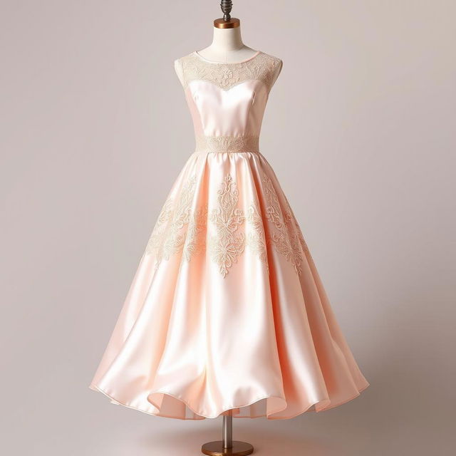 An elegant dress design featuring a beautiful skirt that retains its original flowing style, while the waistline is enhanced with a more intricate and stylish lace