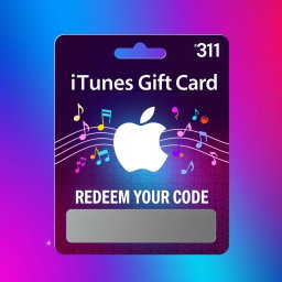 A visually striking image of a fake iTunes gift card designed for promotional purposes