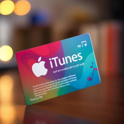 A realistic-looking iTunes gift card displayed prominently in the foreground