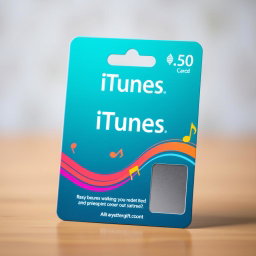 A realistic-looking iTunes gift card displayed prominently in the foreground