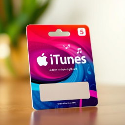 A realistic-looking iTunes gift card displayed prominently in the foreground