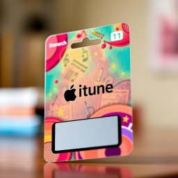 A realistic-looking iTunes gift card displayed prominently in the foreground