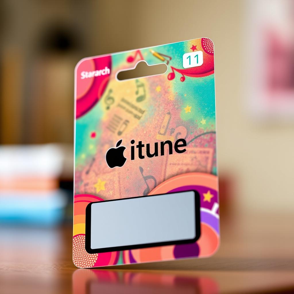 A realistic-looking iTunes gift card displayed prominently in the foreground