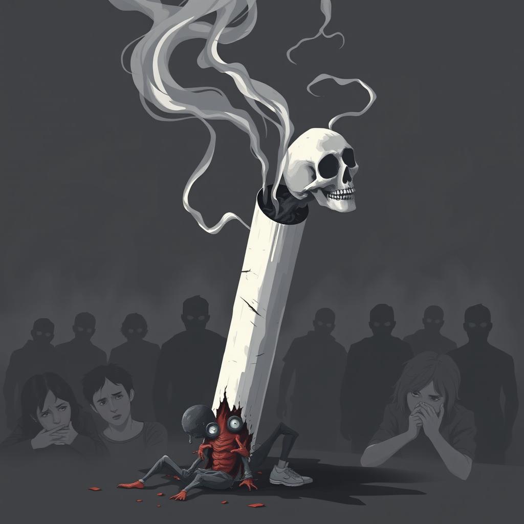 A dark and moody illustration of a cigarette designed to represent its harmful effects on teenagers