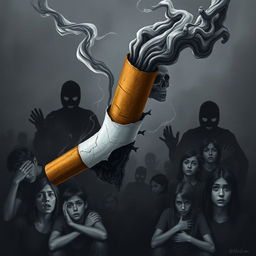A dark and moody illustration of a cigarette designed to represent its harmful effects on teenagers