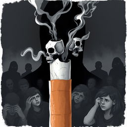 A dark and moody illustration of a cigarette designed to represent its harmful effects on teenagers
