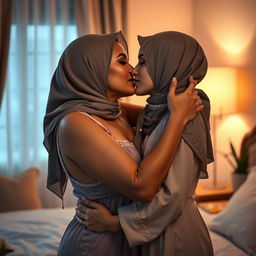 A beautiful and sensual scene featuring a 45-year-old woman of Indian descent with an elegant look, modestly dressed in a seductive nightgown