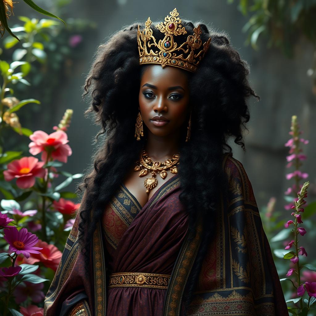A stunningly beautiful thick black queen from the beginning of time, radiating power and grace