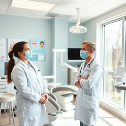 A bright and inviting dental clinic interior, featuring modern dental equipment, a comfortable patient chair, and large windows allowing natural light to flood the space