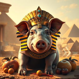 A magnificent portrayal of a pig depicted as an ancient Egyptian god
