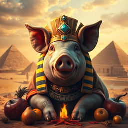 A magnificent portrayal of a pig depicted as an ancient Egyptian god