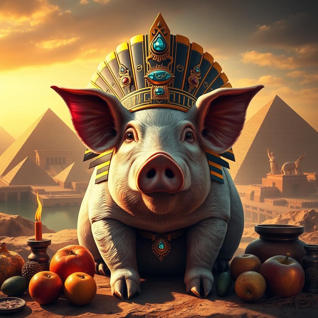 A magnificent portrayal of a pig depicted as an ancient Egyptian god
