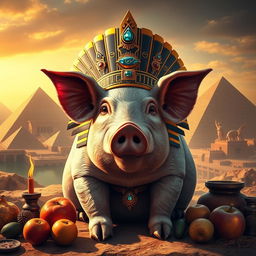 A magnificent portrayal of a pig depicted as an ancient Egyptian god