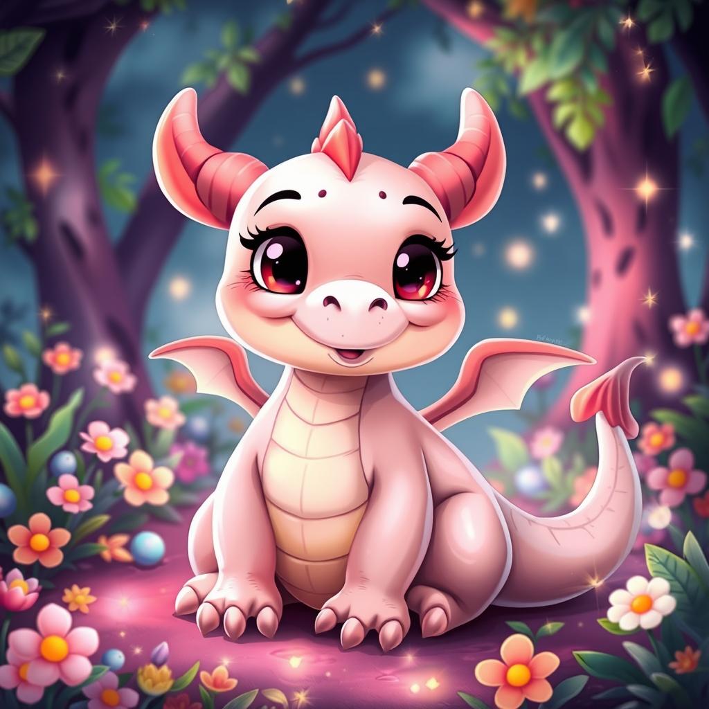 A cute, bald dragon character with a friendly expression, designed to be charming and whimsical