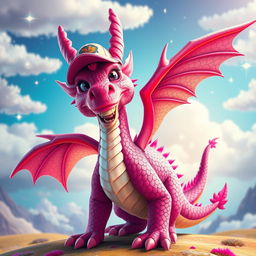 A colorful dragon featuring striking hot pink details, including vibrant scales and accents