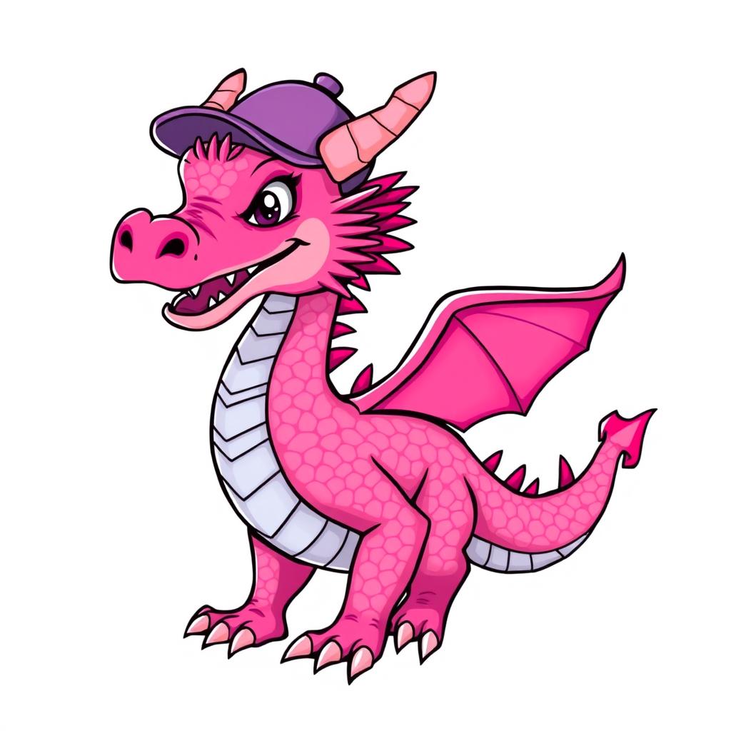 A vibrant dragon featuring striking hot pink details, including bright scales and accents