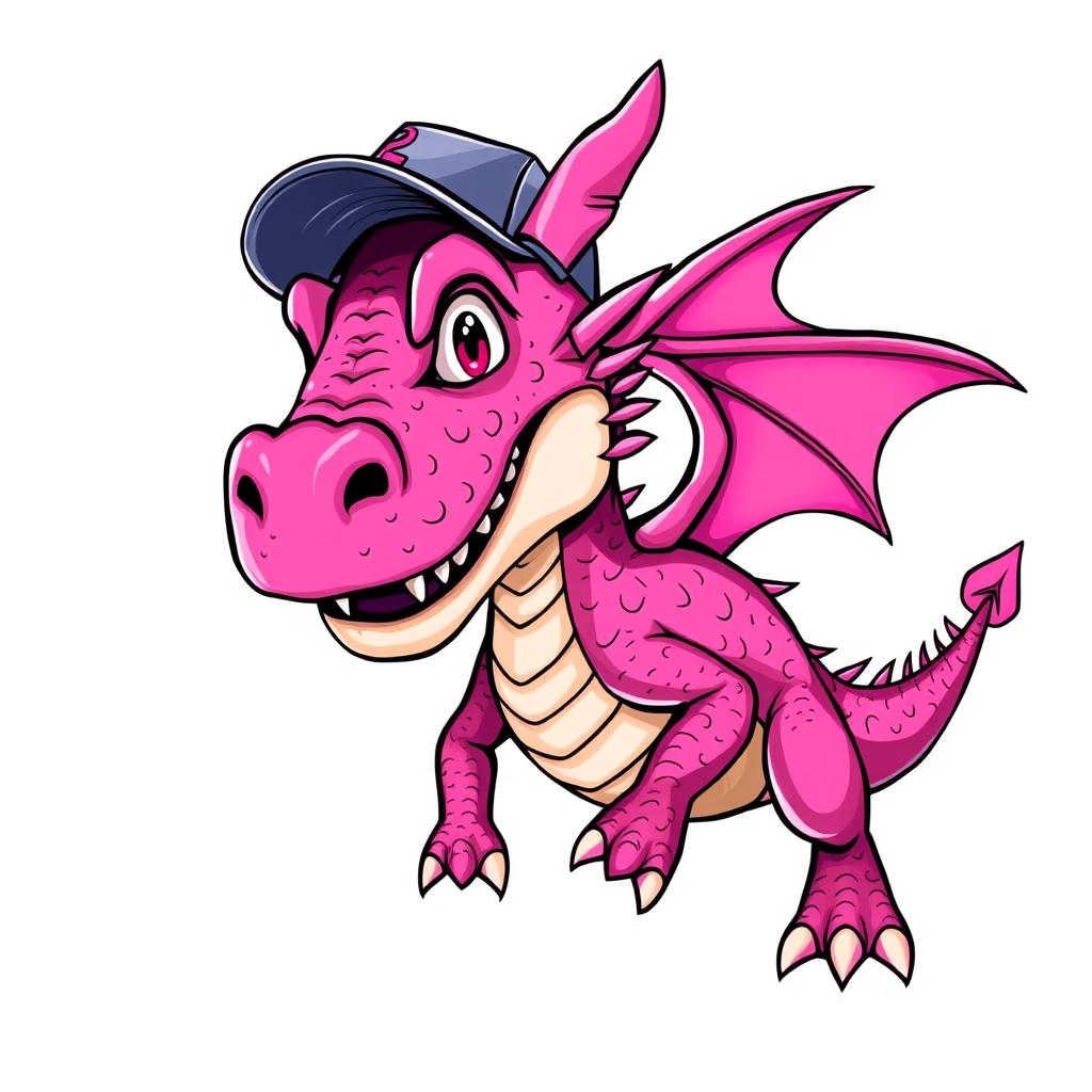 A dragon resembling Felipe Drugovich, featuring striking hot pink details on its body and scales