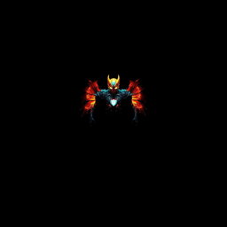 A striking visual featuring a central object or character, illuminated prominently against a solid black background