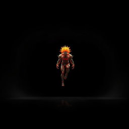 A striking visual featuring a central object or character, illuminated prominently against a solid black background