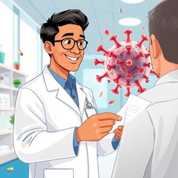 An illustration of a doctor prescribing antibiotics to a patient