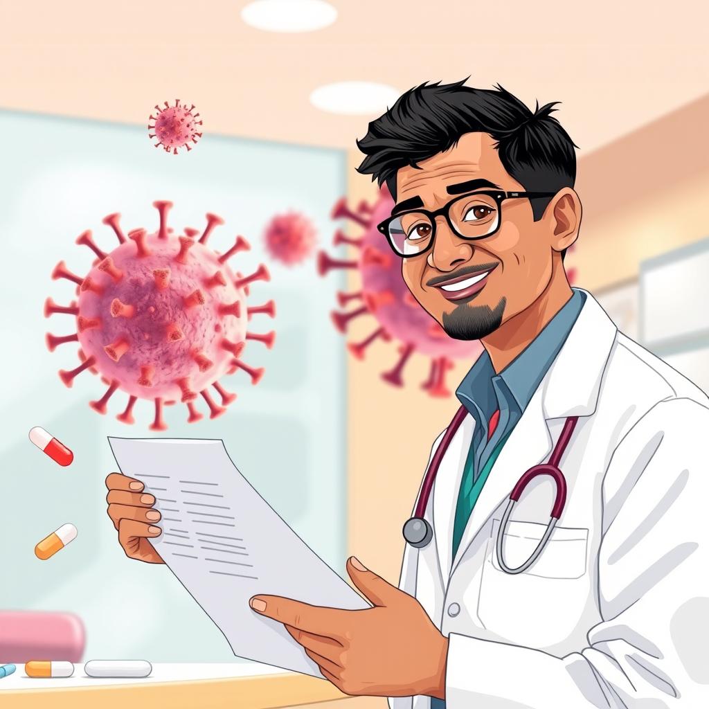 An illustration of a doctor prescribing antibiotics to a patient