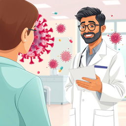 An illustration of a doctor prescribing antibiotics to a patient