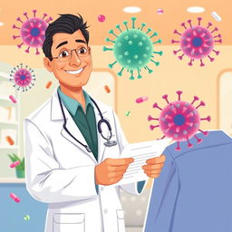 An illustration of a doctor prescribing antibiotics to a patient