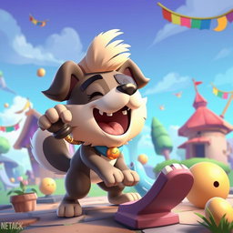 A creatively reimagined scene featuring Ruffs from Brawl Stars in a whimsical, fantastical setting