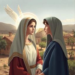 A serene and holy scene depicting the Virgin Mary as a young woman of about 15 years old in Nazareth