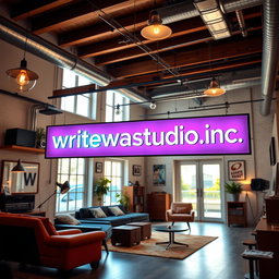 A modern yet vintage studio interior, featuring a stylish mix of contemporary design elements and classic aesthetics