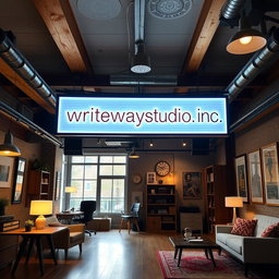 A modern yet vintage studio interior, featuring a stylish mix of contemporary design elements and classic aesthetics