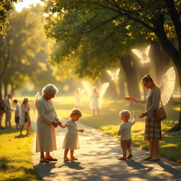 A serene and ethereal scene depicting the subtle presence of angels in everyday life