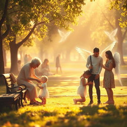 A serene and ethereal scene depicting the subtle presence of angels in everyday life