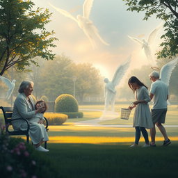 A tranquil and celestial scene that illustrates the invisible presence of angels in daily life