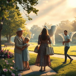 A tranquil and celestial scene that illustrates the invisible presence of angels in daily life