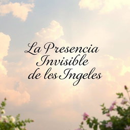 An artistic interpretation of the phrase 'La Presencia Invisible de los Ángeles' displayed in a serene and ethereal background