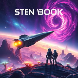 An awe-inspiring space exploration scene perfect for a sci-fi book cover