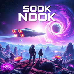 An awe-inspiring space exploration scene perfect for a sci-fi book cover