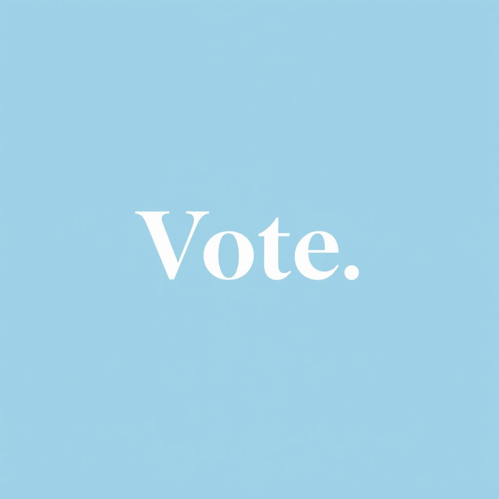 A solid color background in a soft blue featuring a subtle texture with a single empowering word 'Vote' elegantly displayed in bold font