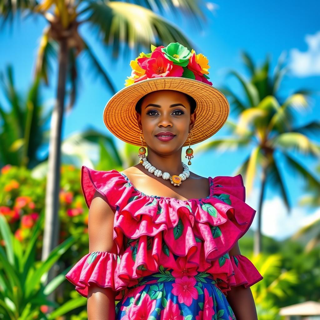 A person dressed in vibrant traditional St