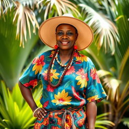 A person dressed in traditional Saint Kitts and Nevis clothing, showcasing vibrant colors and patterns typical of the Caribbean culture