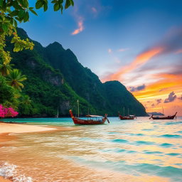 A scenic view of the lush green mountains of Visayas, Philippines, with vibrant tropical trees and colorful flowers in full bloom