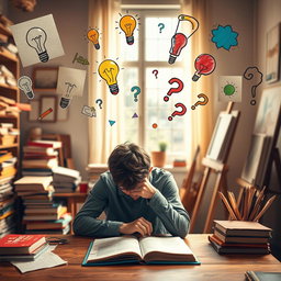 An artistic representation of interpretation as a concept, featuring a thoughtful person contemplating various symbols and ideas