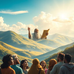 A visually engaging interpretation of a biblical text, showcasing a serene and majestic landscape depicting a biblical scene